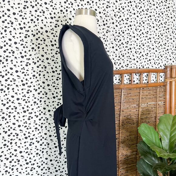 Vince | Black Tie Open Back Cut Out Sleeveless Slit Simple Classy Midi Dress M - Picture 4 of 9